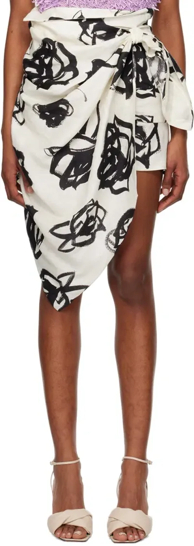 Msgm Off-white & Black Rose Brushstroke Miniskirt In 99 Black