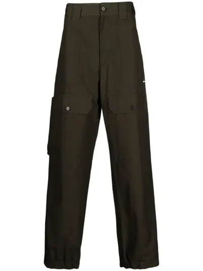 Msgm Cargo-pocket Ripstop Tapered Trousers In Olive