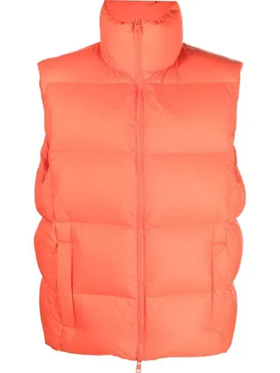 Msgm Padded Zip Gilet In Orange