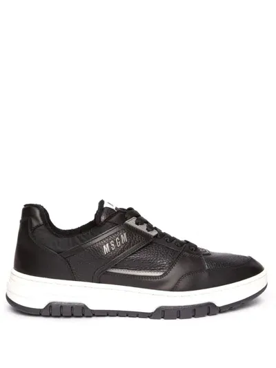 Msgm Panelled Leather Sneakers In Black