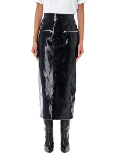 Msgm Midi Skirt Patent In Black