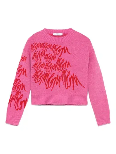 Msgm Kids' Patterned-jacquard Sweater In Pink