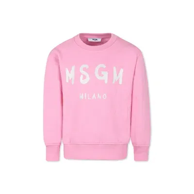 Msgm Kids' Logo-print Cotton Sweatshirt In Pink