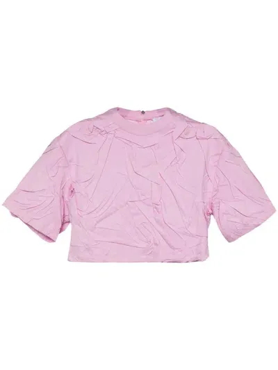 Msgm Pleated Cotton T-shirt In Pink