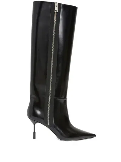 Msgm 75mm Tr Leather Tall Boots In Black