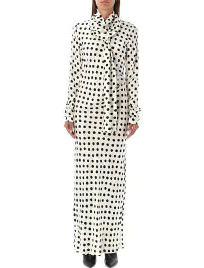 Msgm Polka Dots Long Dress In White