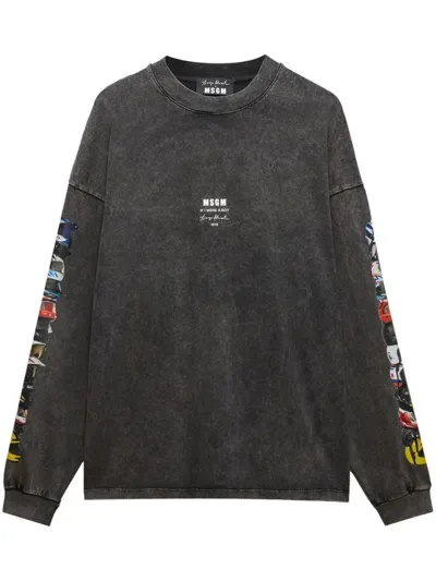 Msgm Printed Long-sleeve T-shirt In Grey