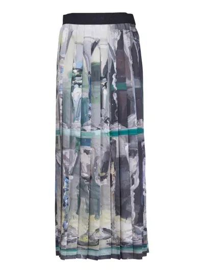 Msgm Printed Pleated Skirt In Grey