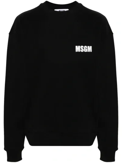 Msgm Black Printed Sweatshirt In Black  