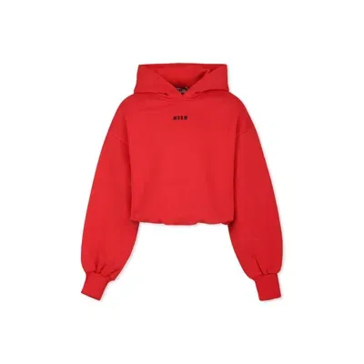 Msgm Kids' Red Crop Sweatshirt For Girl With Logo