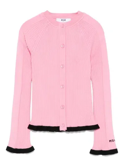 Msgm Kids' Ribbed-knit Cardigan In Pink