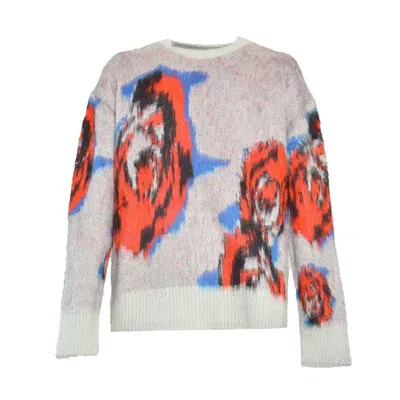 Msgm Rose Intarsia-knit Crewneck Jumper In Grigio/multicolour