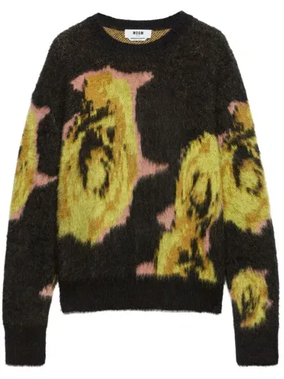 Msgm Macro Pixel Brushed Knit Sweater In Black