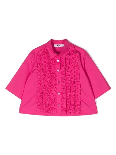 Msgm Kids' Ruffle-trim Detail Shirt In Rosa