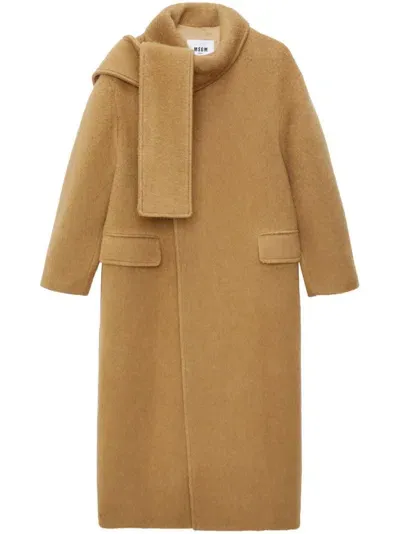 Msgm Scarf-detailing Coat In Neutrals