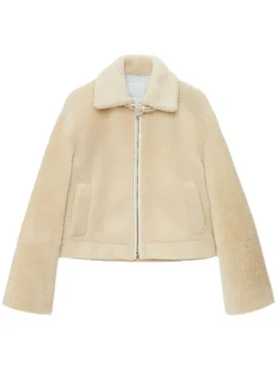 Msgm Shearling Jacket In Neutrals