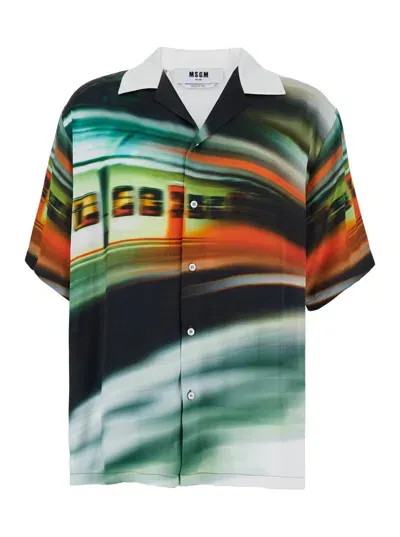 Msgm Speedy Metro Print Short Sleeve Shirt In Multicolor