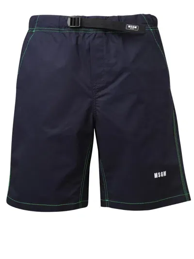 Msgm Logo Embroidered Drawstring Waistband Shorts In Navy