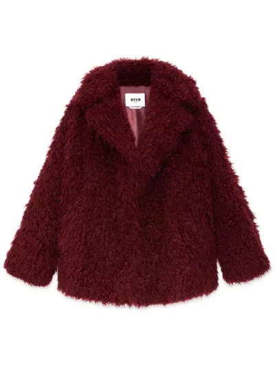 Msgm Single-breasted Frayed Deailed Jacket In Red