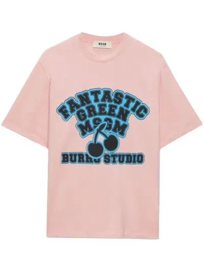 Msgm T-shirt Mit Slogan-print In Rosa