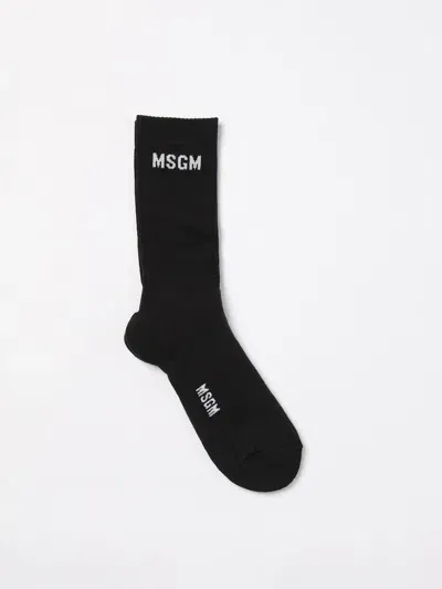 Msgm Intarsia-logo Knitted Socks In Black