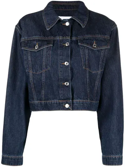 Msgm Spread-collar Denim Jacket In Blue