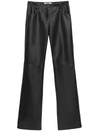 Msgm Straight-leg Leather Trousers In Black