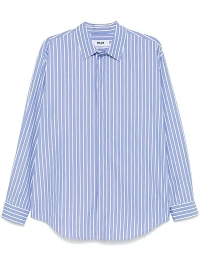 Msgm Striped Shirt In Blue