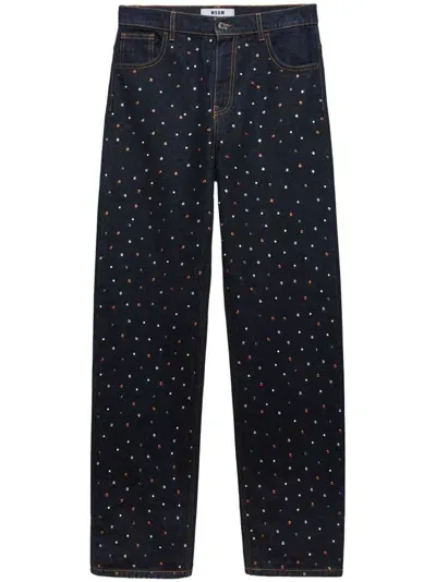 Msgm Stud-embellished Cotton Jeans In Blue