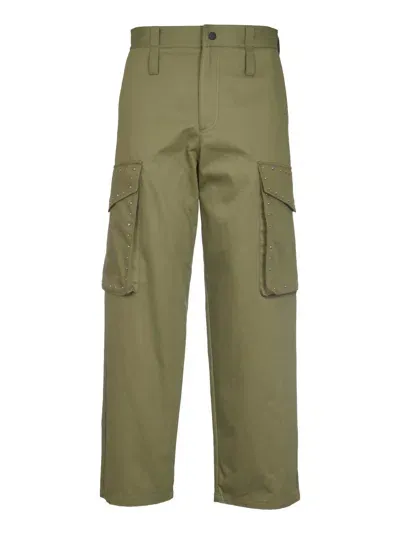 Msgm Studded Straight Leg Cargo Pants In Olive Green