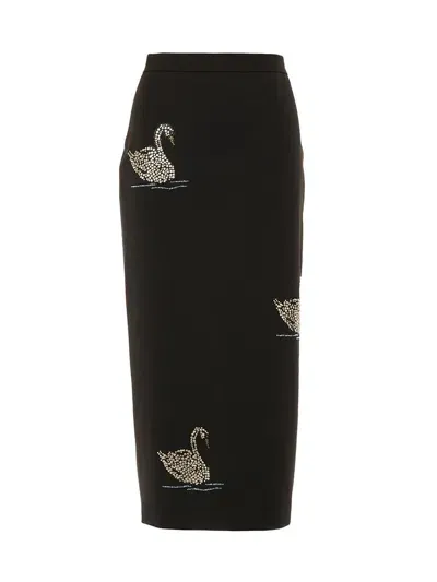 Msgm Swan Embellished High Waist Midi Skirt In Black