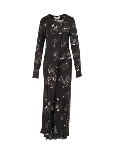 Msgm Swan Printed Long In Black