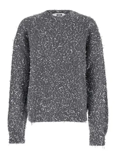 Msgm Silver Textured Knit Sweater In Grey