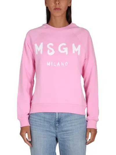 Msgm Sweatshirt With Brushed Logo In Pink