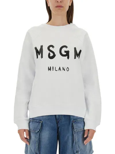 Msgm Sweatshirt With Brushed Logo Print In White