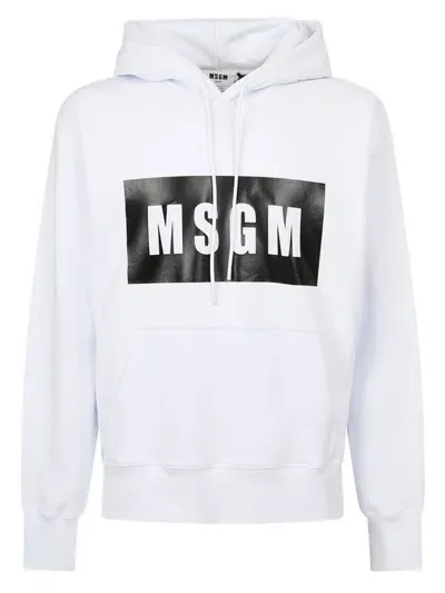 Msgm Logo Printed Drawstring Hoodie In White