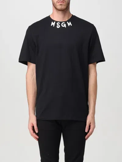 Msgm T-shirt With Brushed Logo In Schwarz