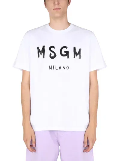 Msgm T-shirt With Brushed Logo In White