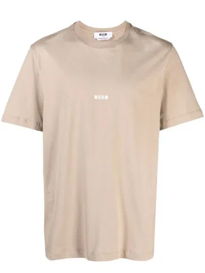 Msgm T-shirt With Logo In Beige