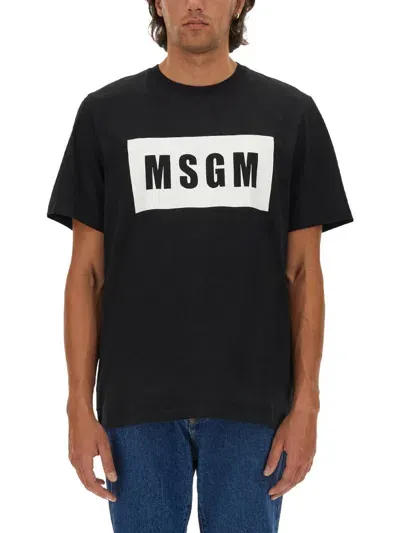 Msgm T-shirt With Logo Box In Black