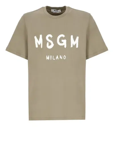 Msgm T-shirt With Logo In Green