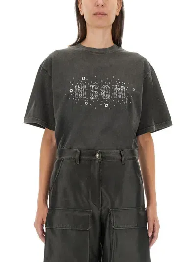 Msgm T-shirt With Logo In Grey