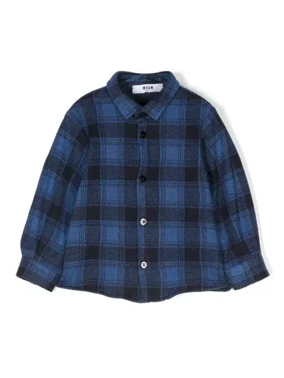 Msgm Babies' Tartan-check Shirt In Blue