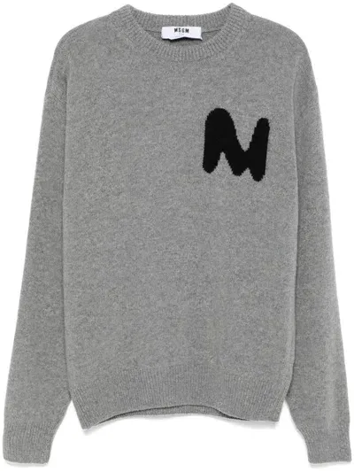 Msgm Themwave Jacquard Sweater In Grey