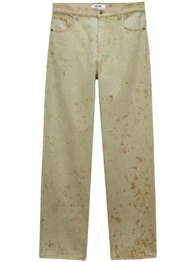 Msgm Tie-dye Print Cotton Jeans In Grün