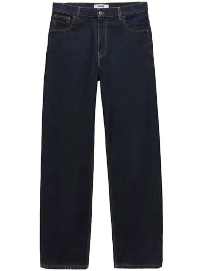 Msgm Logo-patch Cotton Jeans In Blue