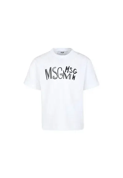 Msgm Kids' White T-shirt For Boy With Logo