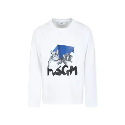 Msgm Kids' White T-shirt For Girl With Logo