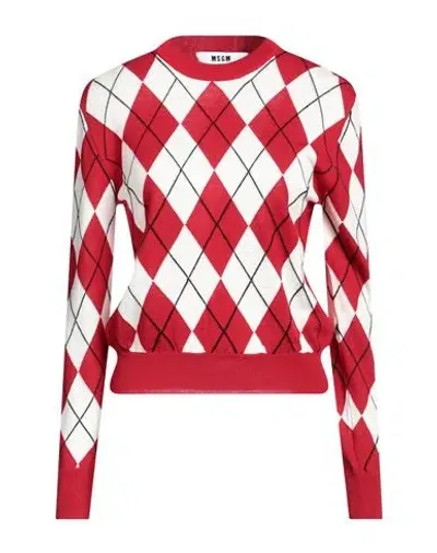 Msgm Argyle Intarsia-knit Virgin Wool Jumper In Red