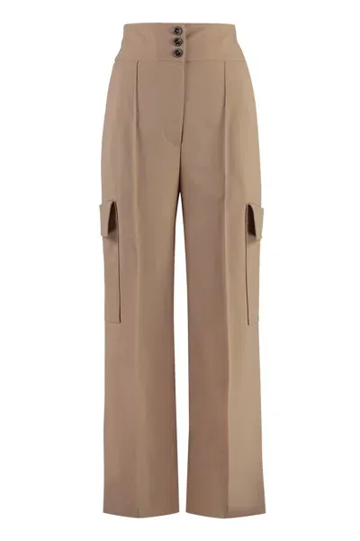 Msgm Wool Cargo Trousers In Beige